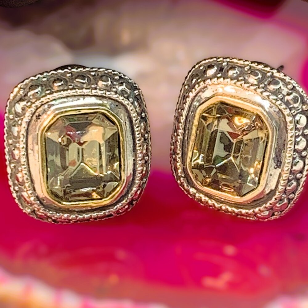 JC John Candice Silver/Gold Tone Rectangle Faux Peridot/Light Green Earrings